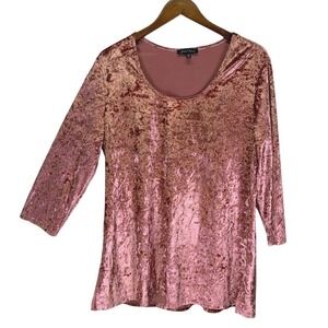 Slinky Brand Crushed Velvet Blouse Top Women's XL Dusty Rose Romantic Glam Chic